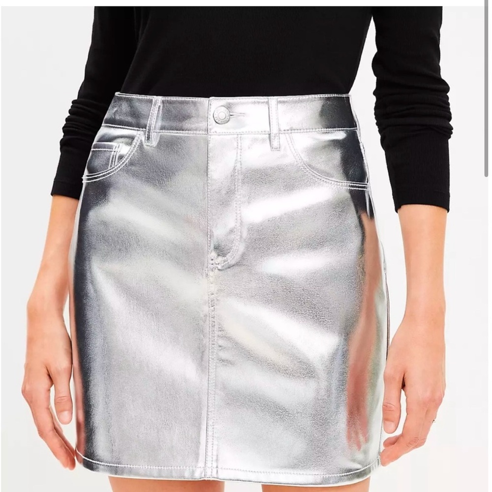 LOFT Metallic Silver Mini Skirt